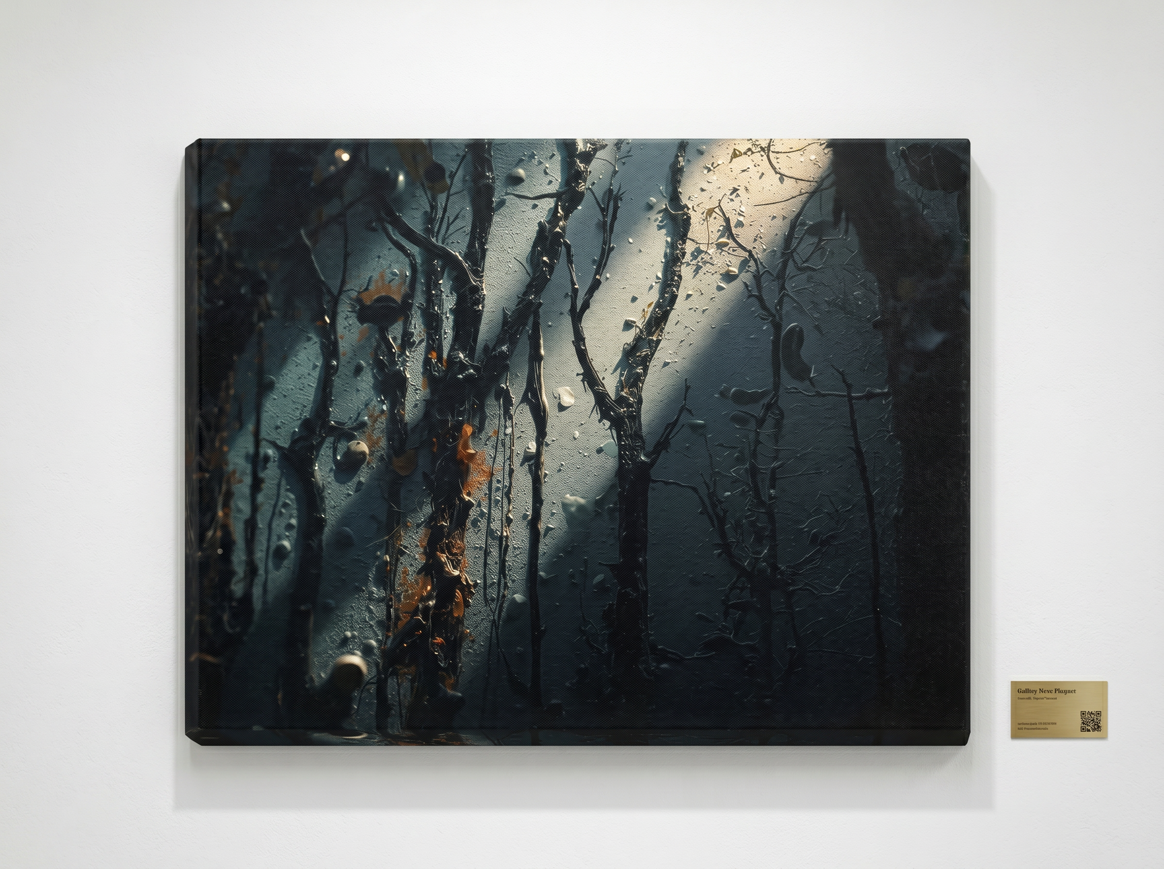MOONVEIL moonbeam nocturne forest framed canvas wall art by Scattercrate — moonlit blue moody decor