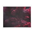 Scarletveil puzzle by Scattercrate — crimson silk folds in cold fog