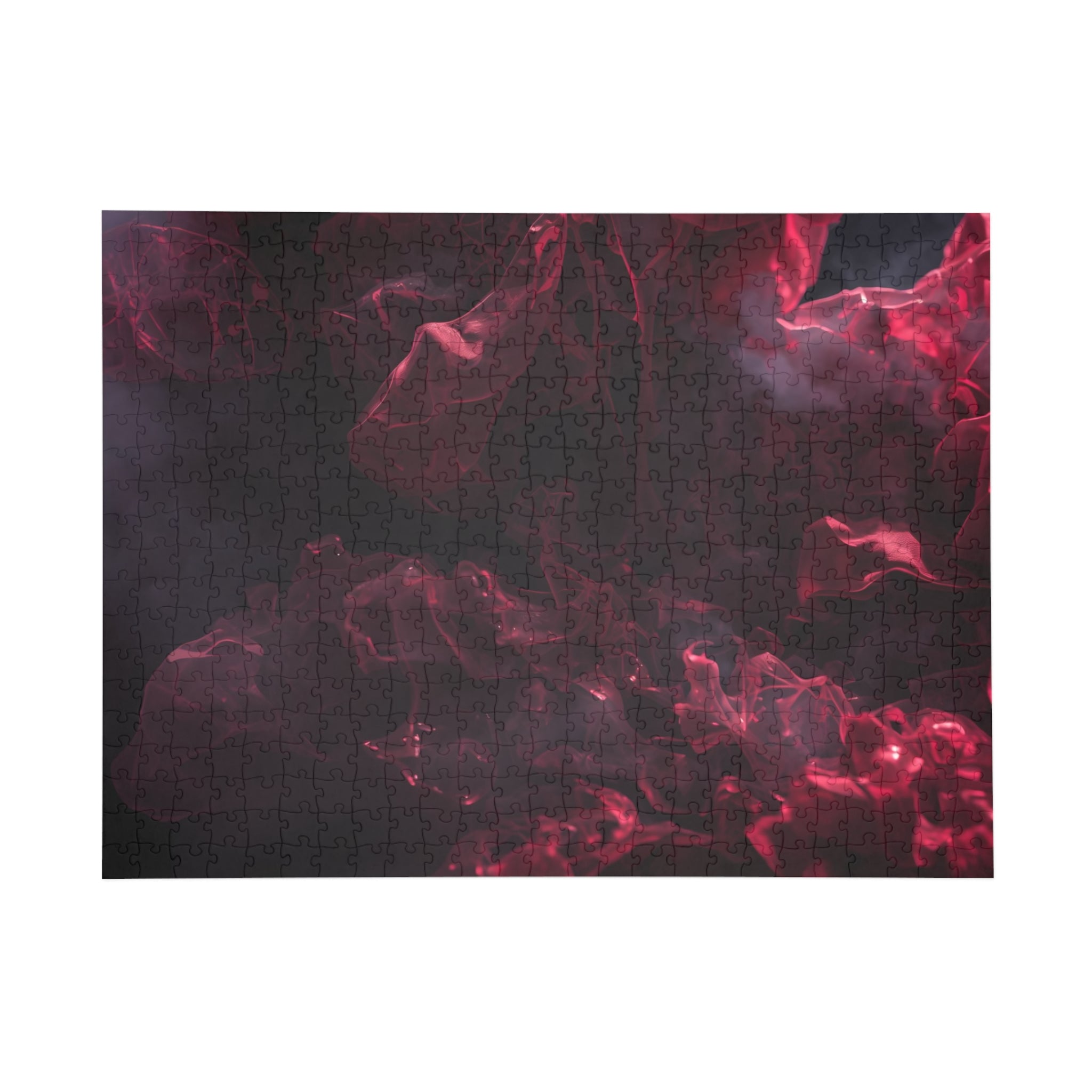 Scarletveil puzzle by Scattercrate — crimson silk folds in cold fog