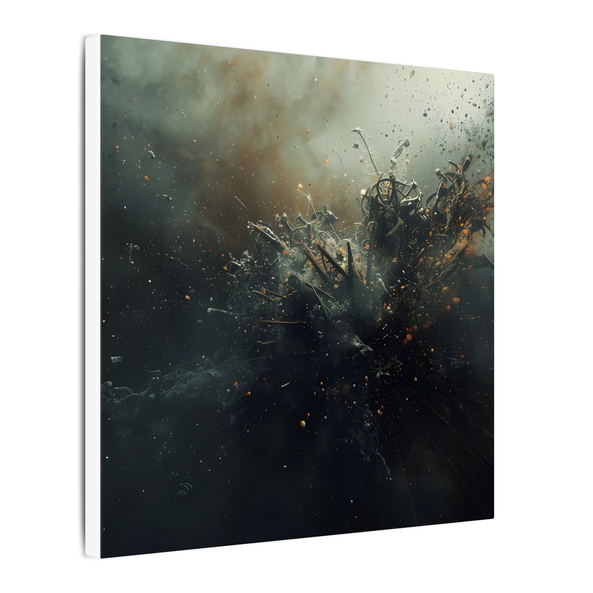Cindershatter canvas print by Scattercrate — charcoal debris and ember explosion