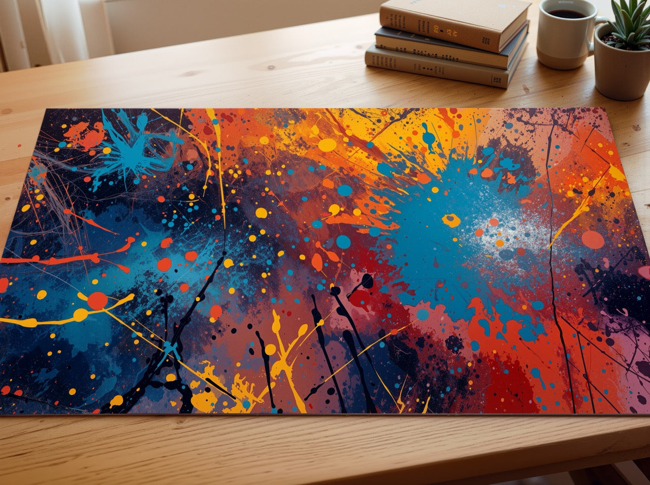 INKBURST 500-piece art puzzle by Scattercrate — cobalt, ember, and crimson ink thrown across black