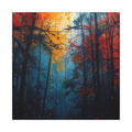 SCORCHGROVE fire dusk forest canvas wall art by Scattercrate — cinematic crimson canopy gold light