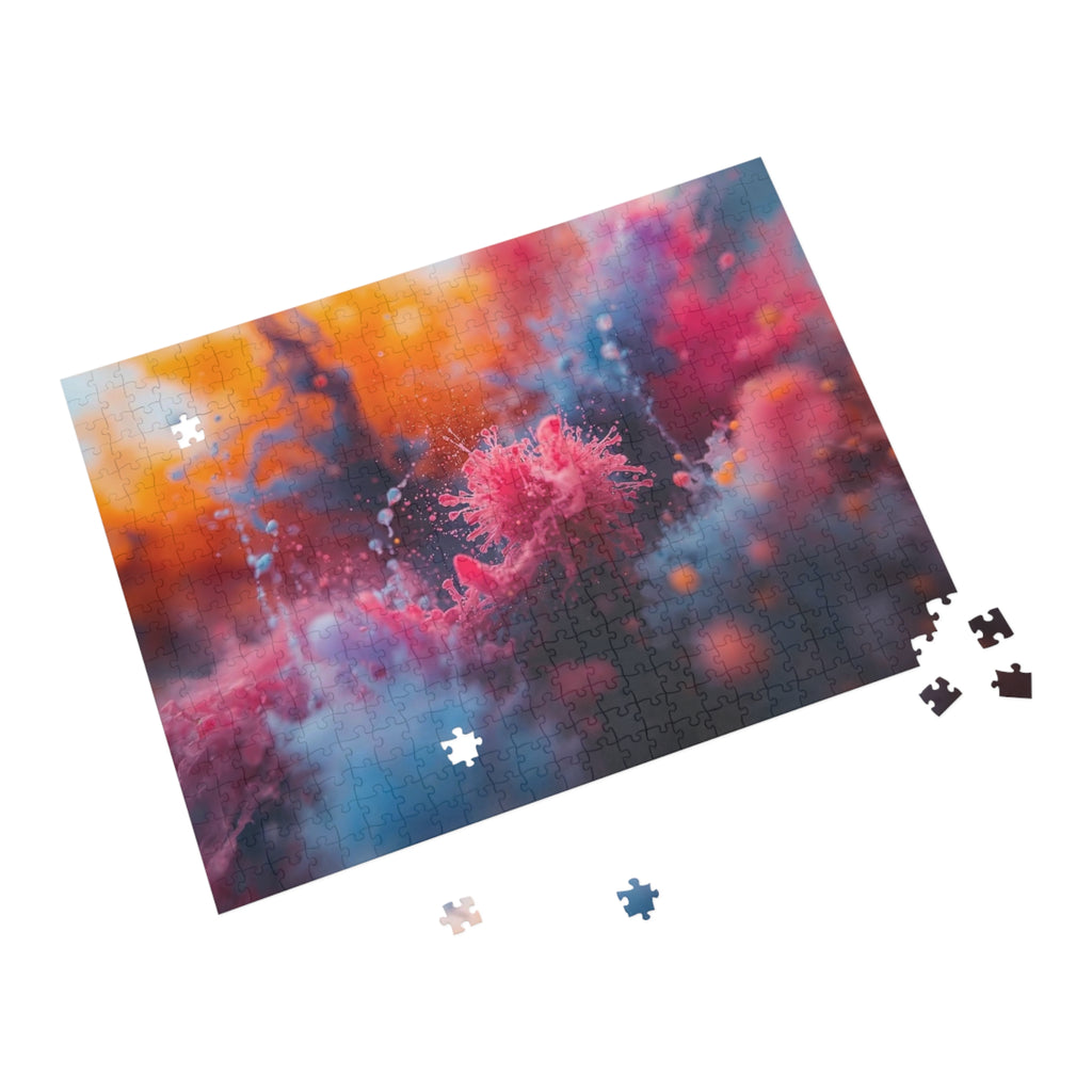 Novaflare 500-piece jigsaw puzzle by Scattercrate — magenta burst abstract art