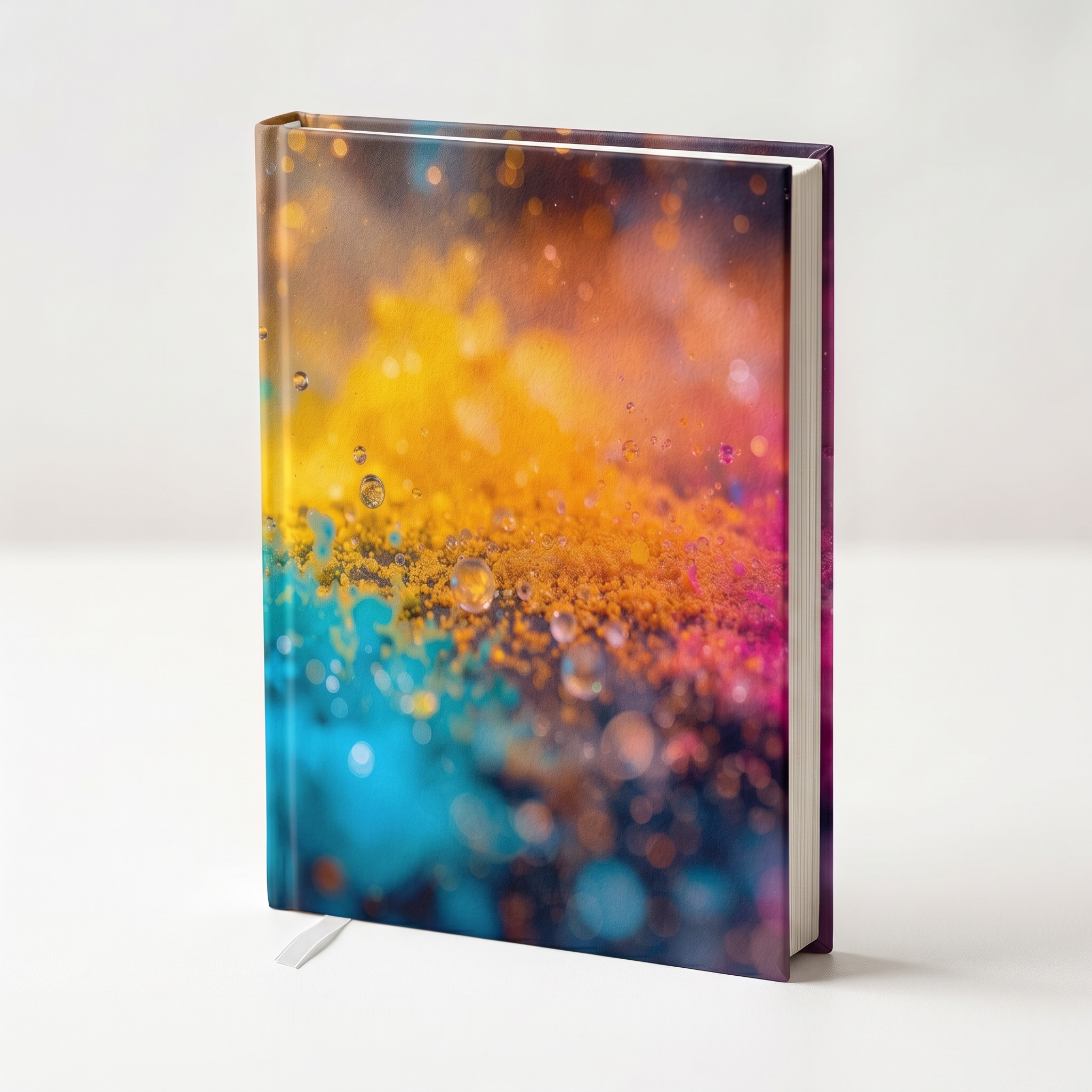 DEWBURST hardcover journal by Scattercrate — teal-to-magenta bokeh explosion