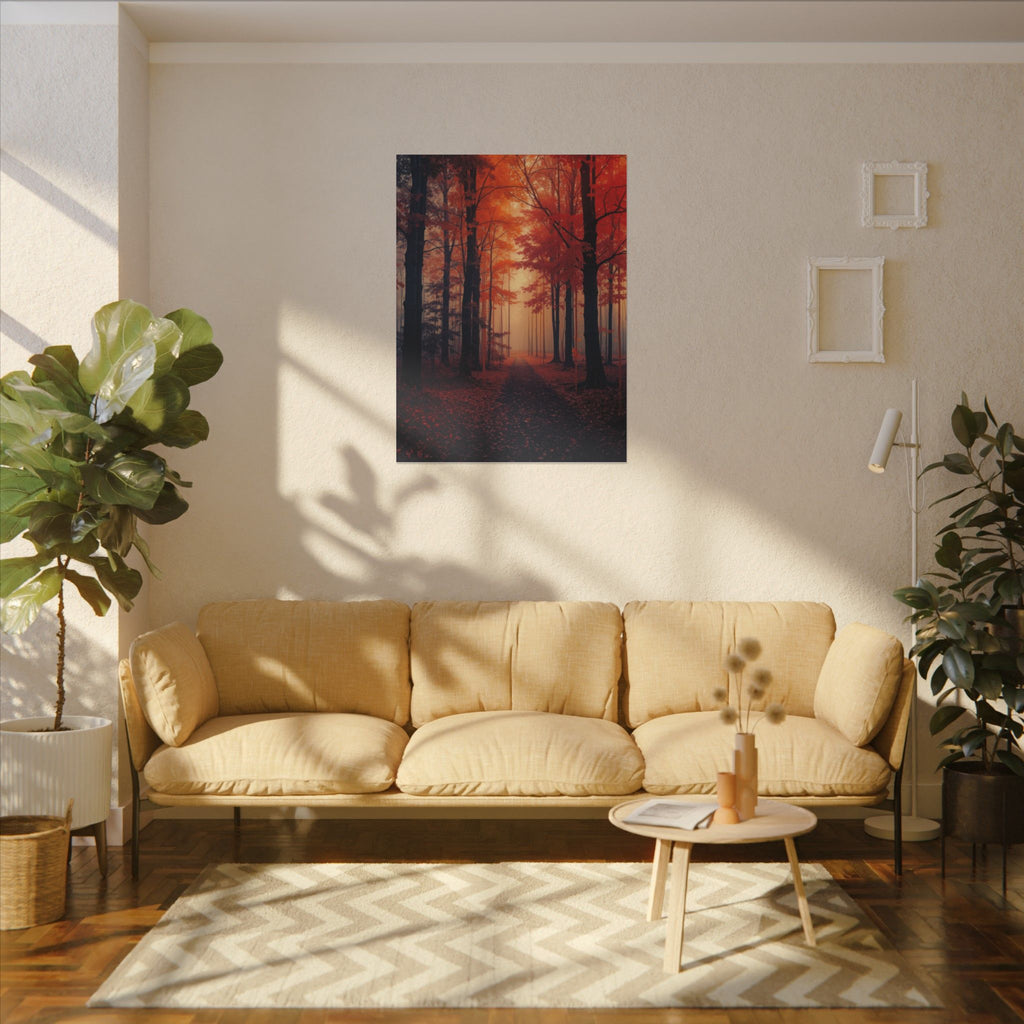 AMBER FOREST — Abstract Autumn Forest Framed Canvas Wall Art