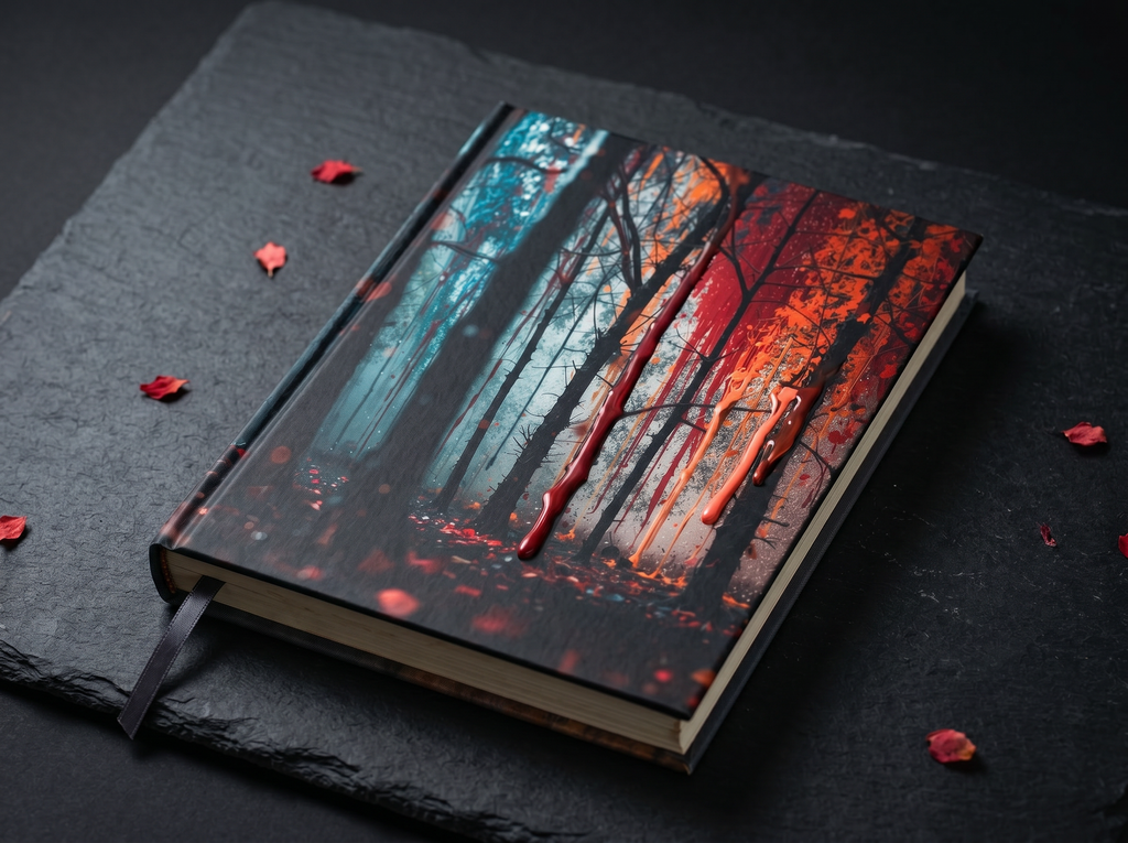 FROSTEMBER frost and ember hardcover art journal by Scattercrate — icy-and-fire forest notebook