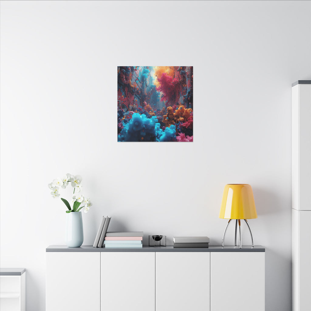 Alleybloom canvas print by Scattercrate — graffiti coral ink blooms on a tagged alley wall