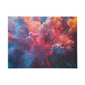 Vortexbloom 500-piece jigsaw puzzle by Scattercrate — red, pink and gold radial motion burst art