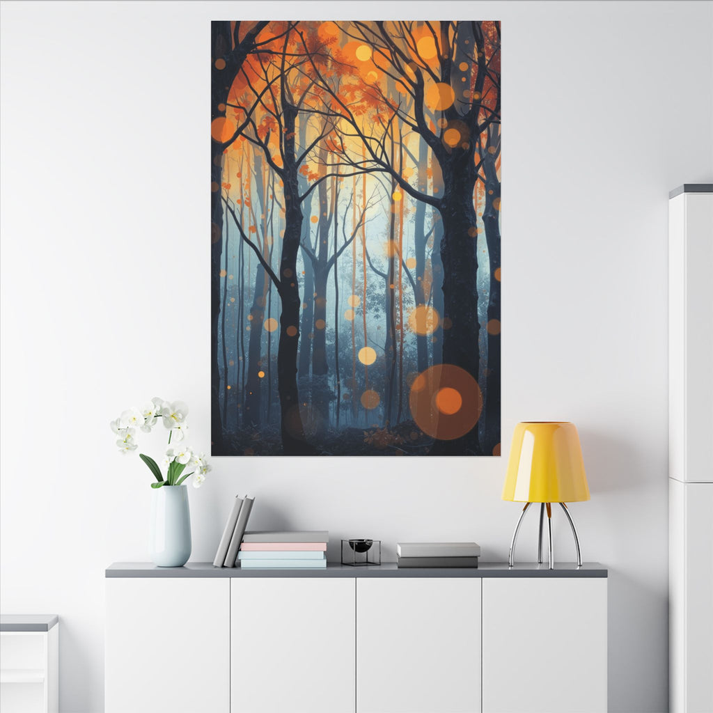 GLOW FOREST — Abstract Forest Lights Framed Canvas Wall Art