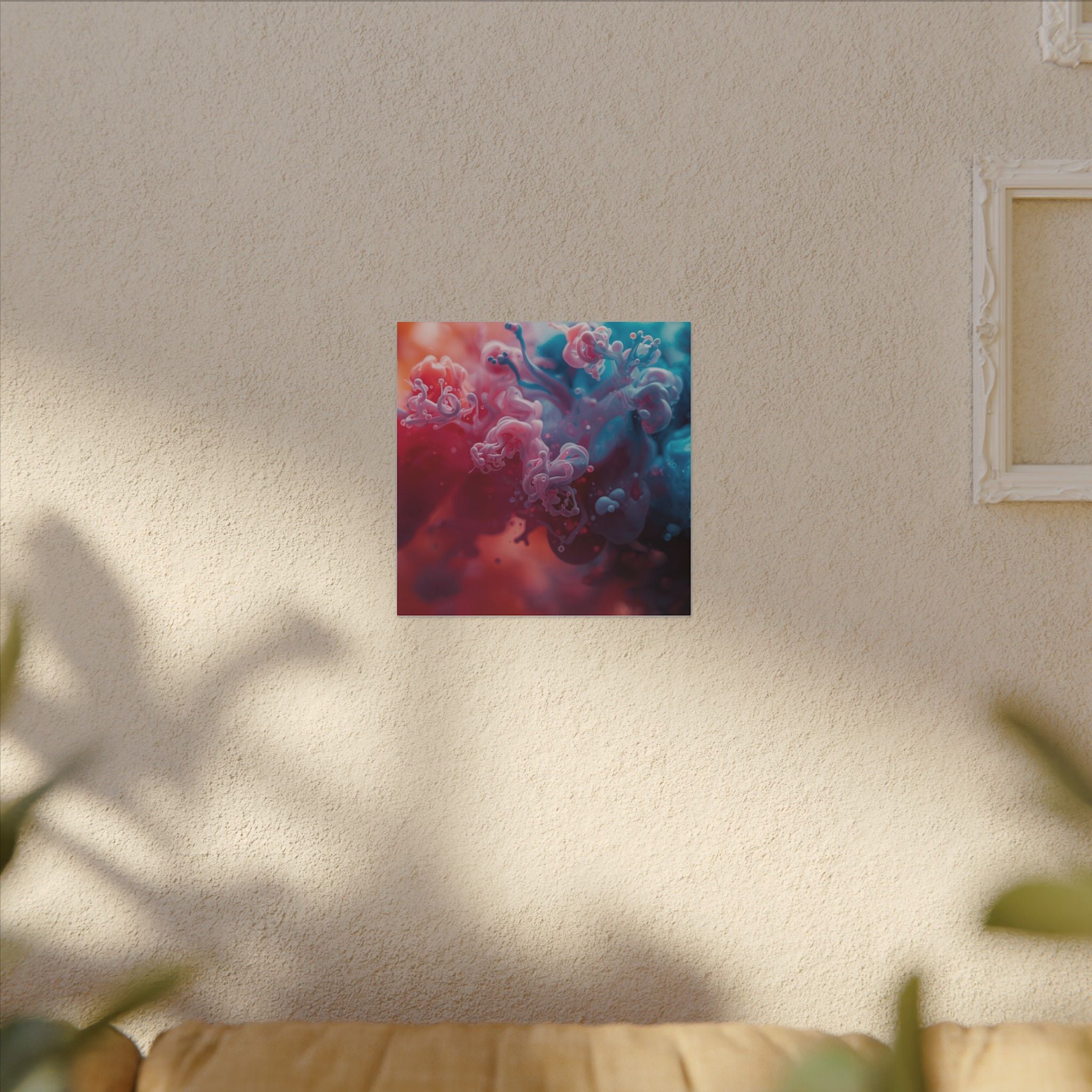 Marblewave Canvas Print — Red & Blue Ink Swirl Wall Art