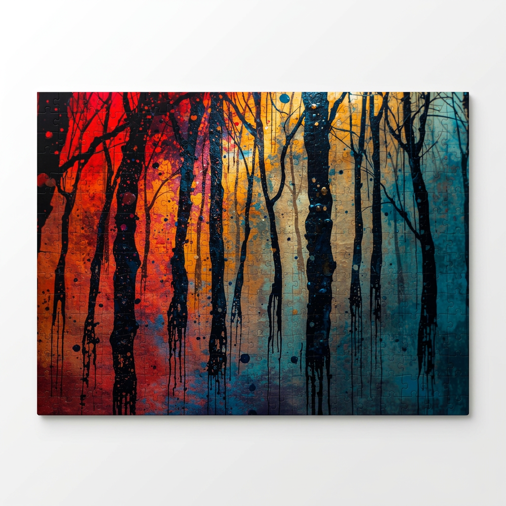 INKWASH abstract ink-forest framed canvas wall art by Scattercrate — inky moody forest decor