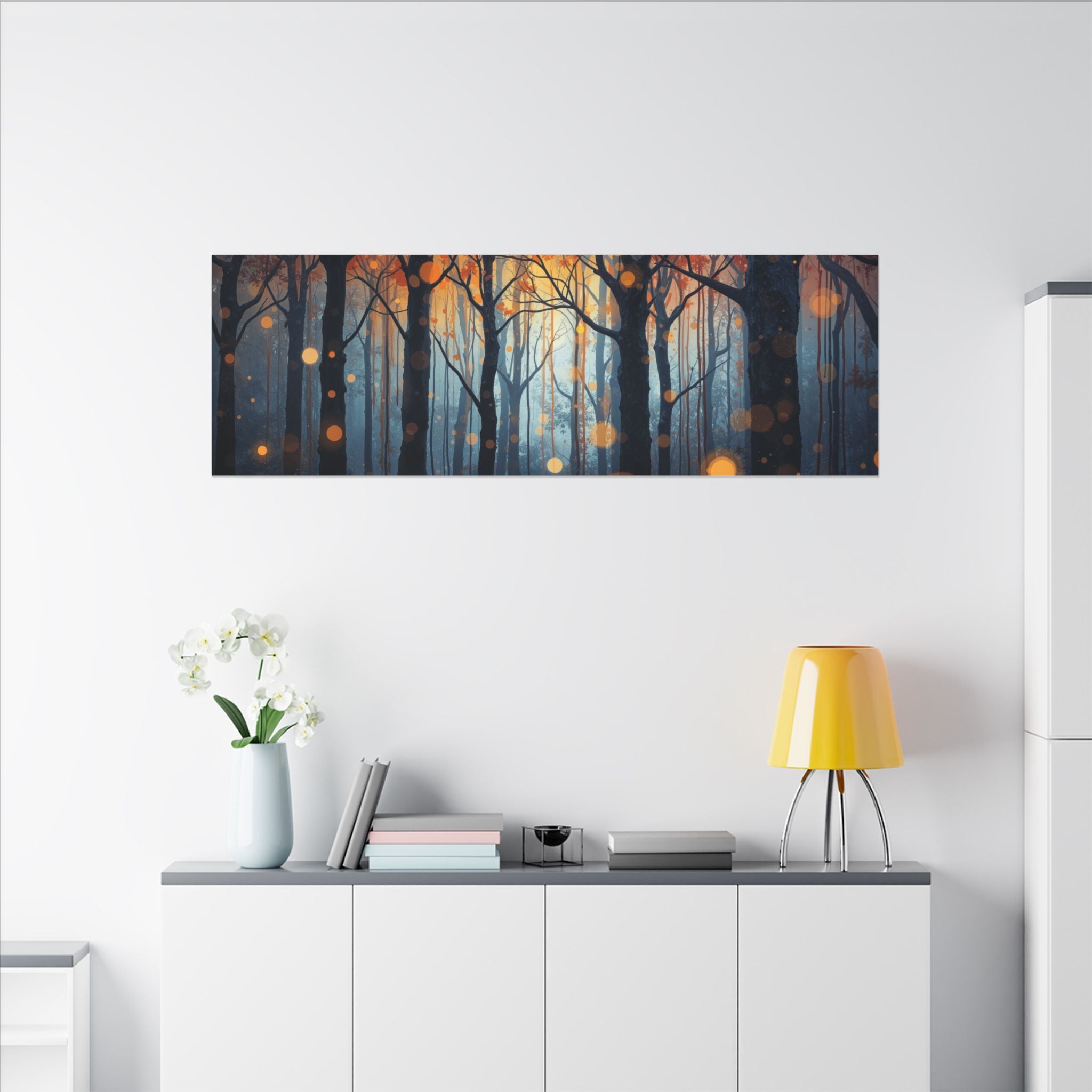 GLOW FOREST — Abstract Forest Lights Framed Canvas Wall Art