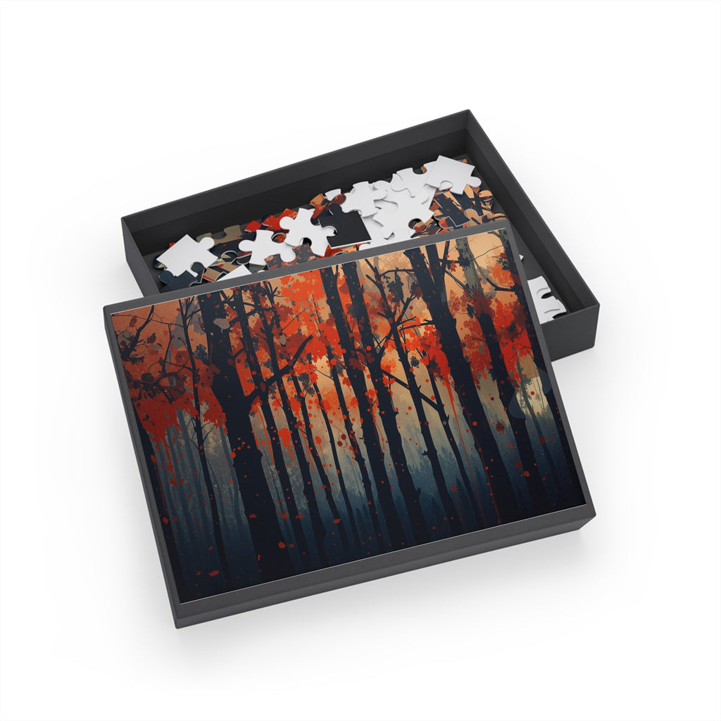 EMBERLINE 500-piece burning forest art puzzle by Scattercrate — ember-orange moody forest jigsaw gift