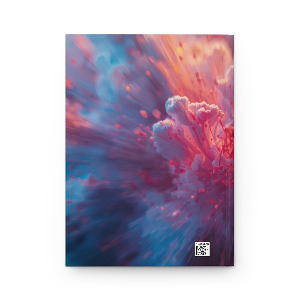 Vortexbloom hardcover journal by Scattercrate — red, pink and gold radial motion burst notebook