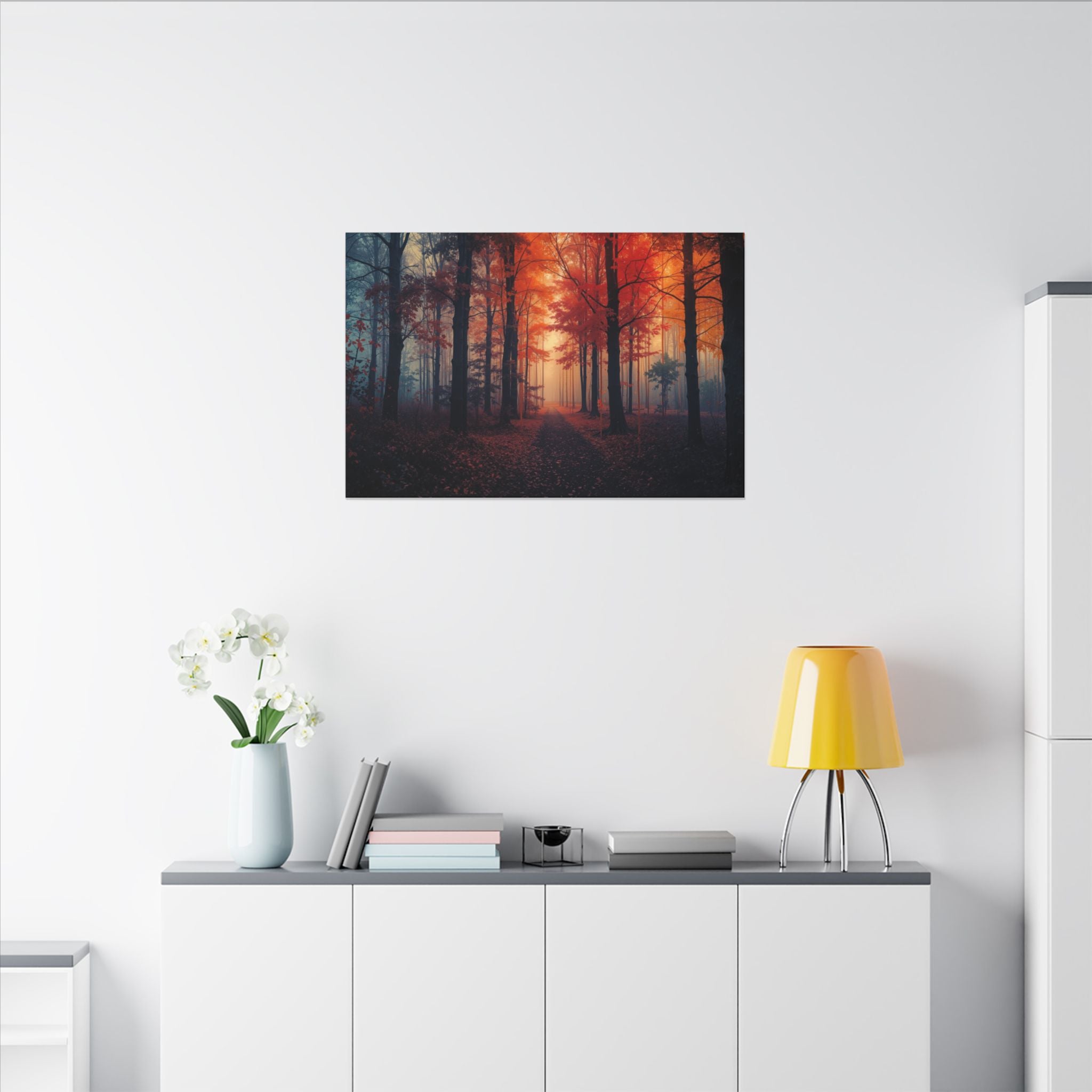 AMBER FOREST — Abstract Autumn Forest Framed Canvas Wall Art