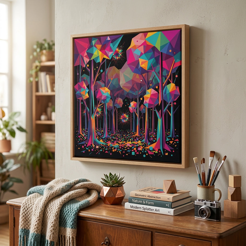 GEOMETRIC FOREST — Low-Poly Abstract Forest Canvas Wall Art