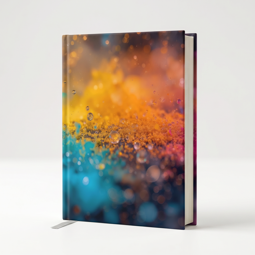 DEWBURST hardcover journal by Scattercrate — teal-to-magenta bokeh explosion