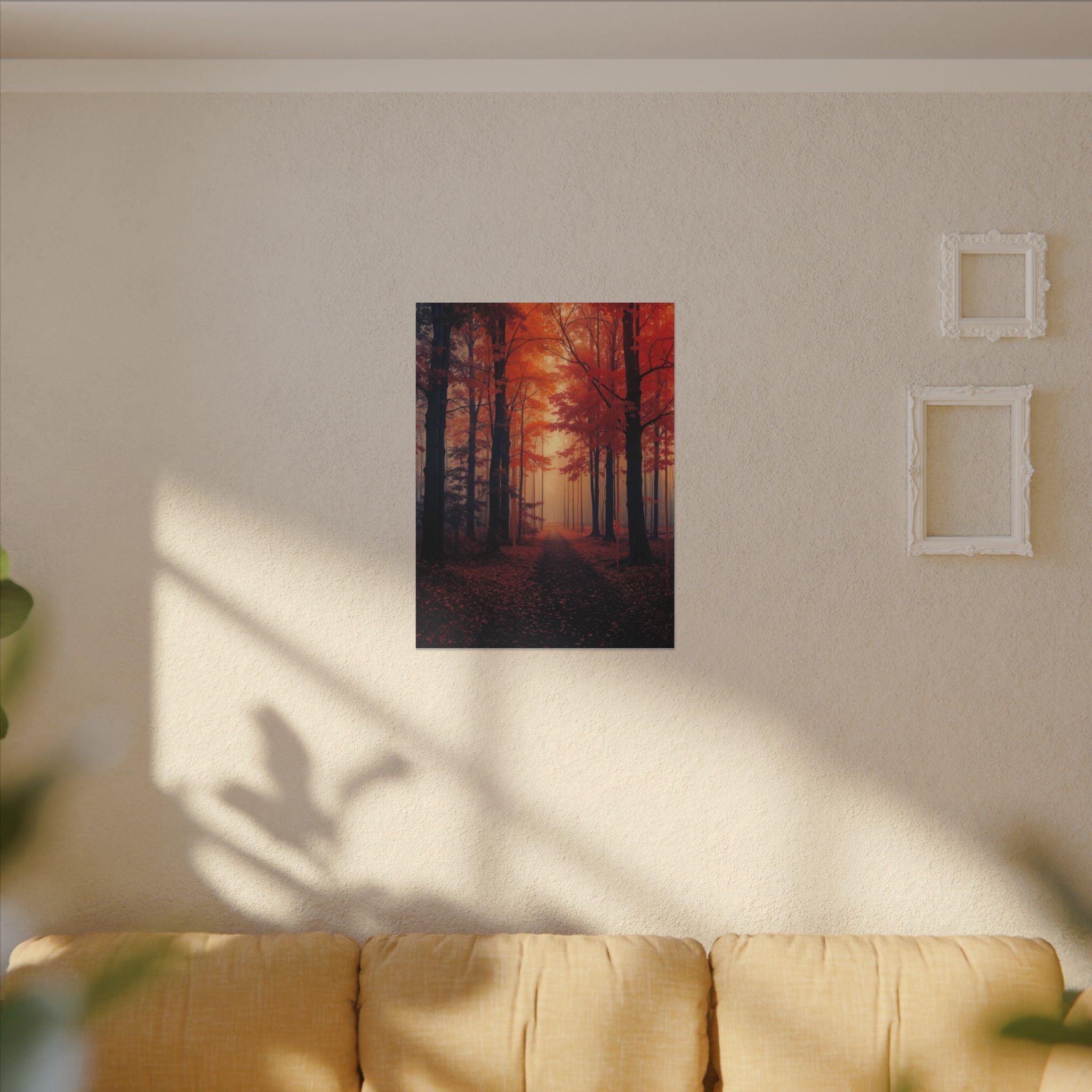 AMBER FOREST — Abstract Autumn Forest Framed Canvas Wall Art