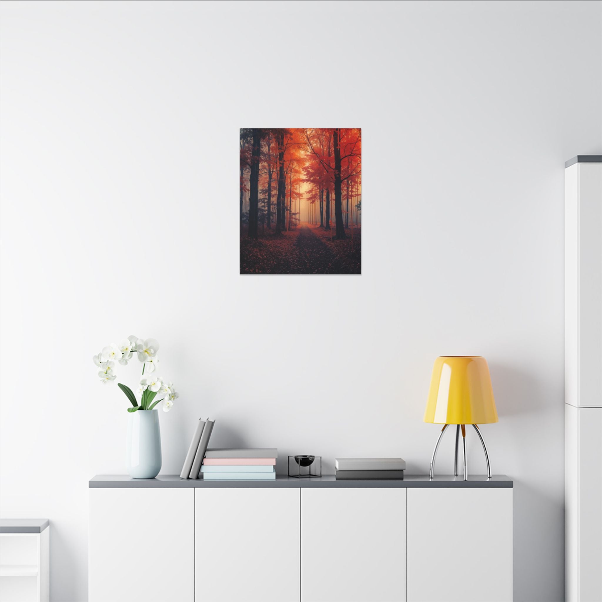 AMBER FOREST — Abstract Autumn Forest Framed Canvas Wall Art