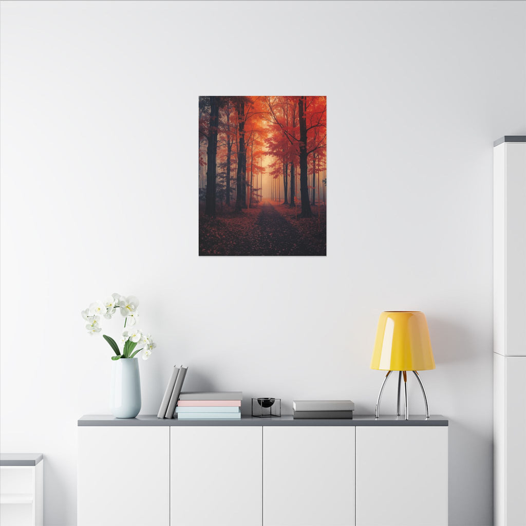 AMBER FOREST — Abstract Autumn Forest Framed Canvas Wall Art