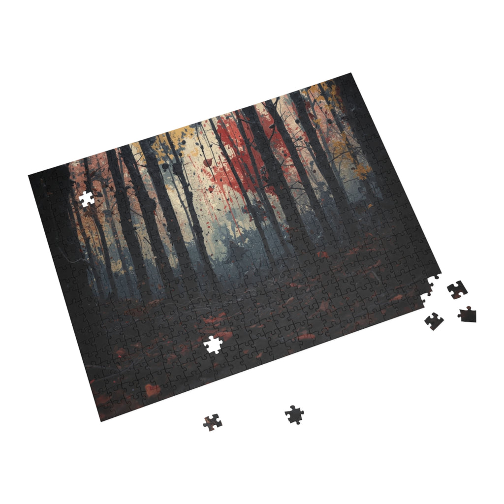 HUSHWOOD 500-piece abstract forest art puzzle by Scattercrate — hushed moody forest jigsaw gift