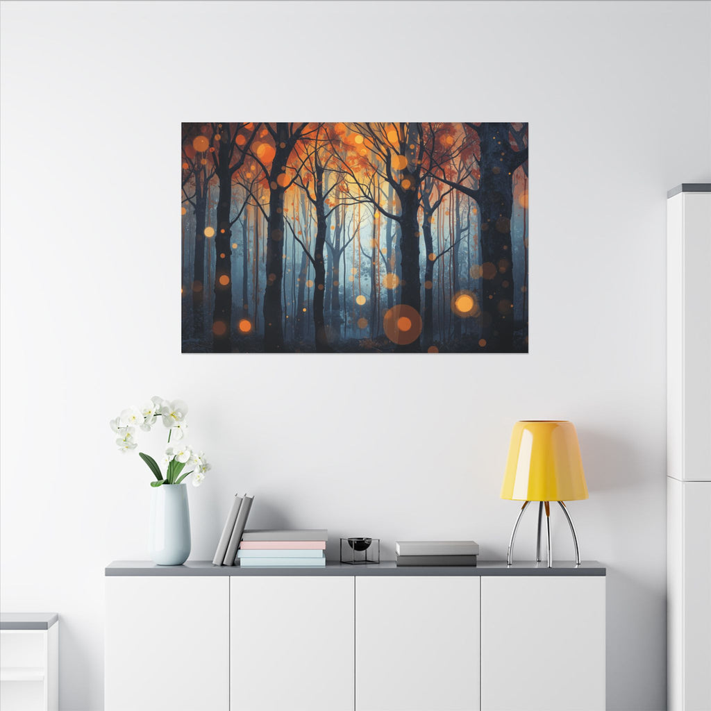 GLOW FOREST — Abstract Forest Lights Framed Canvas Wall Art