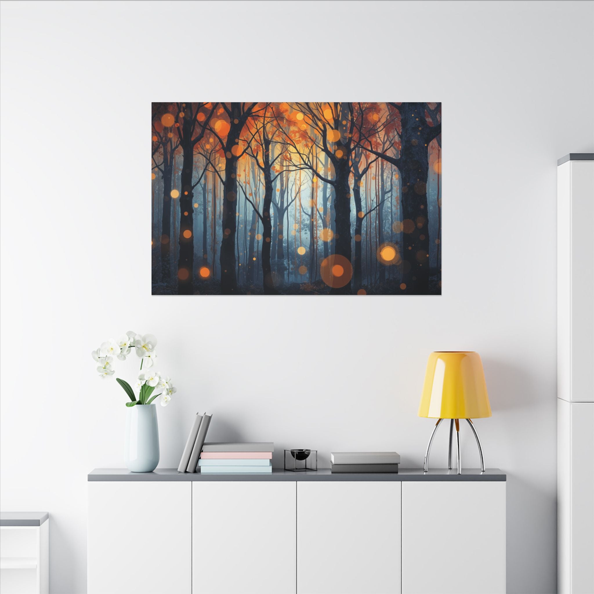 GLOW FOREST — Abstract Forest Lights Framed Canvas Wall Art
