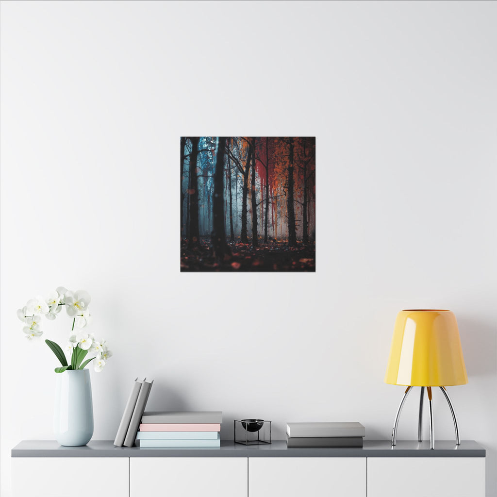 FROSTEMBER frost and ember forest framed canvas wall art by Scattercrate — icy-and-fire moody decor