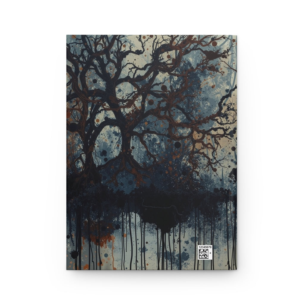 DUSKWOOD bare tree ink forest hardcover art journal by Scattercrate — misty winter copper splatters