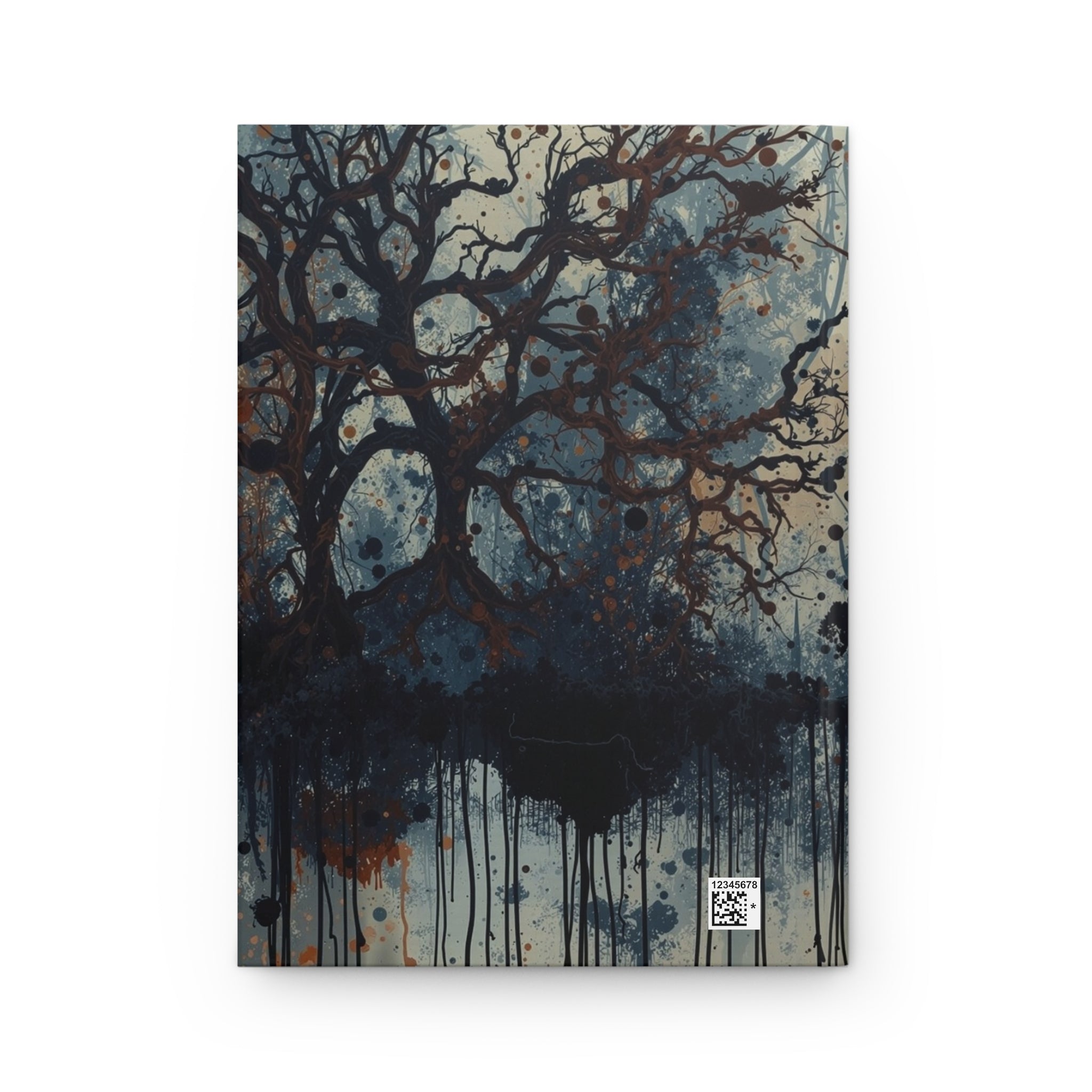 DUSKWOOD bare tree ink forest hardcover art journal by Scattercrate — misty winter copper splatters