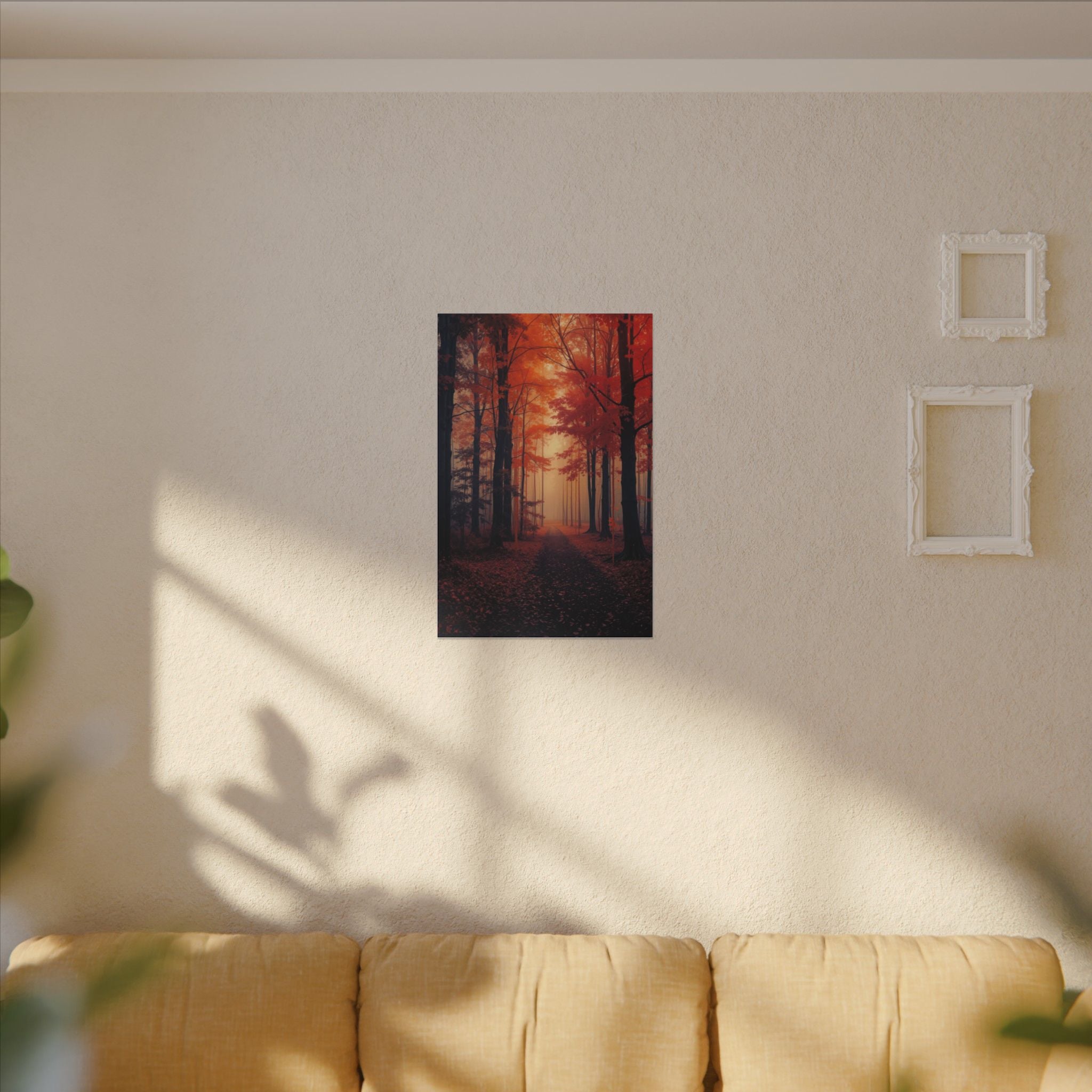 AMBER FOREST — Abstract Autumn Forest Framed Canvas Wall Art