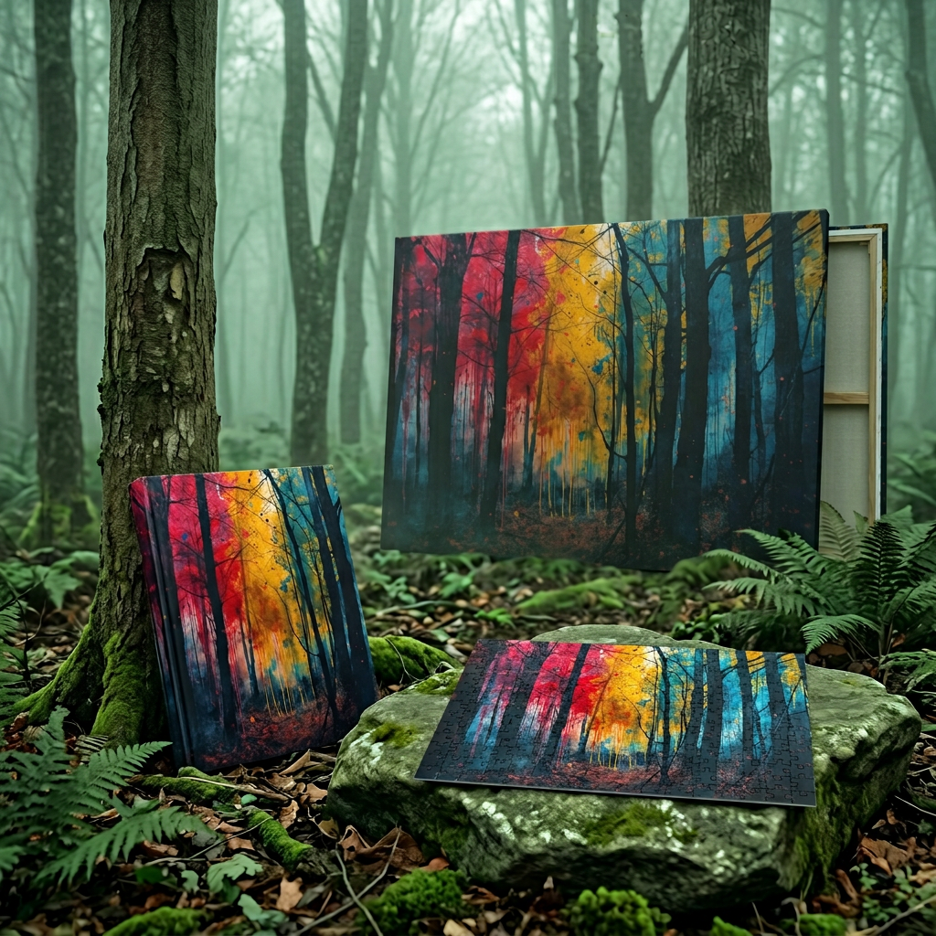 FAUVE abstract ink-forest framed canvas wall art by Scattercrate — vivid moody forest decor