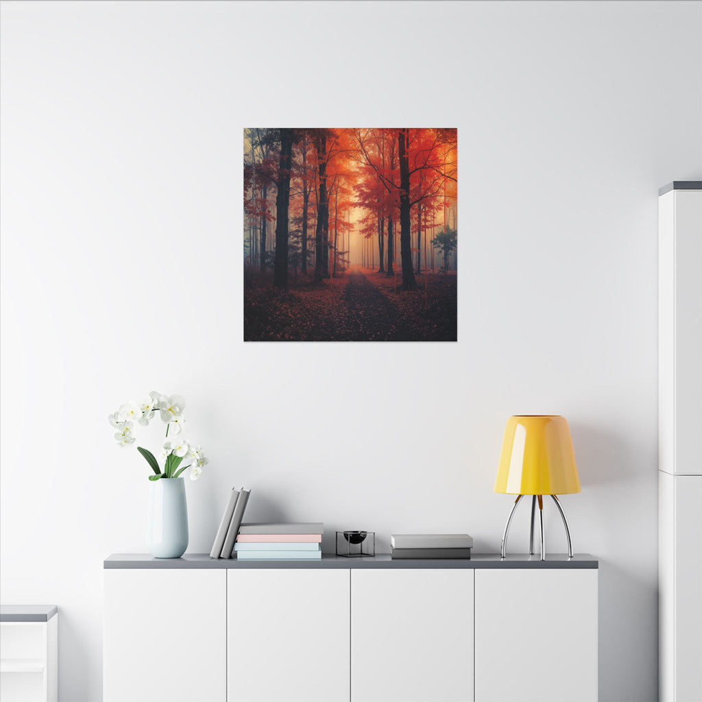 AMBER FOREST — Abstract Autumn Forest Framed Canvas Wall Art