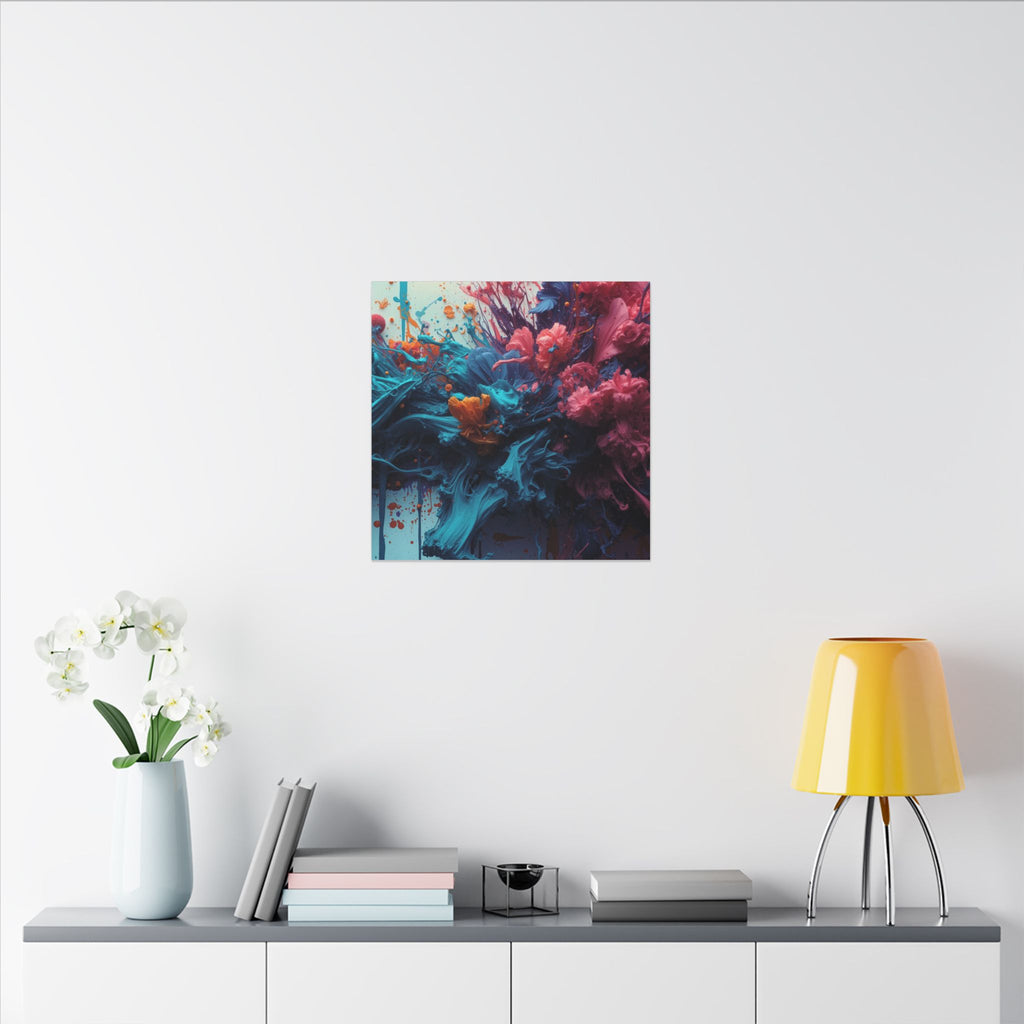 Marigoldtide canvas print by Scattercrate — turquoise ink tide with real marigold and dahlia blooms