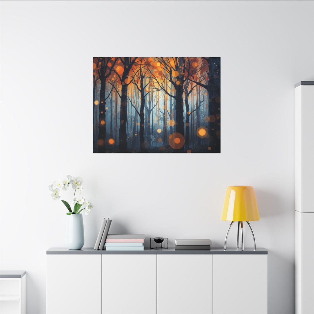 GLOW FOREST — Abstract Forest Lights Framed Canvas Wall Art