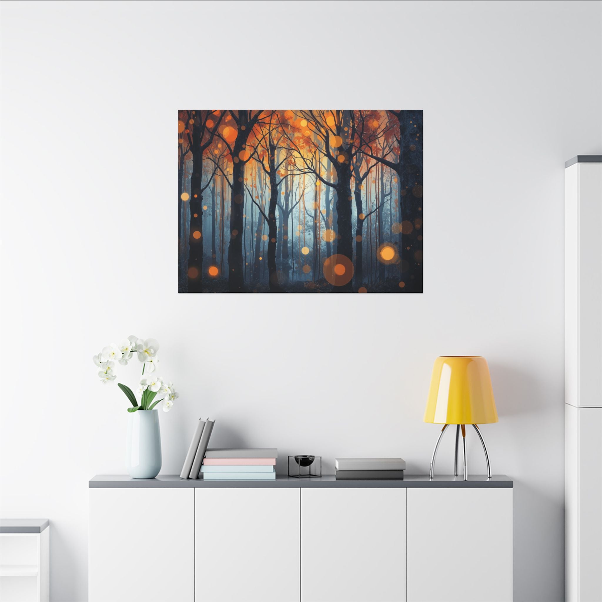 GLOW FOREST — Abstract Forest Lights Framed Canvas Wall Art