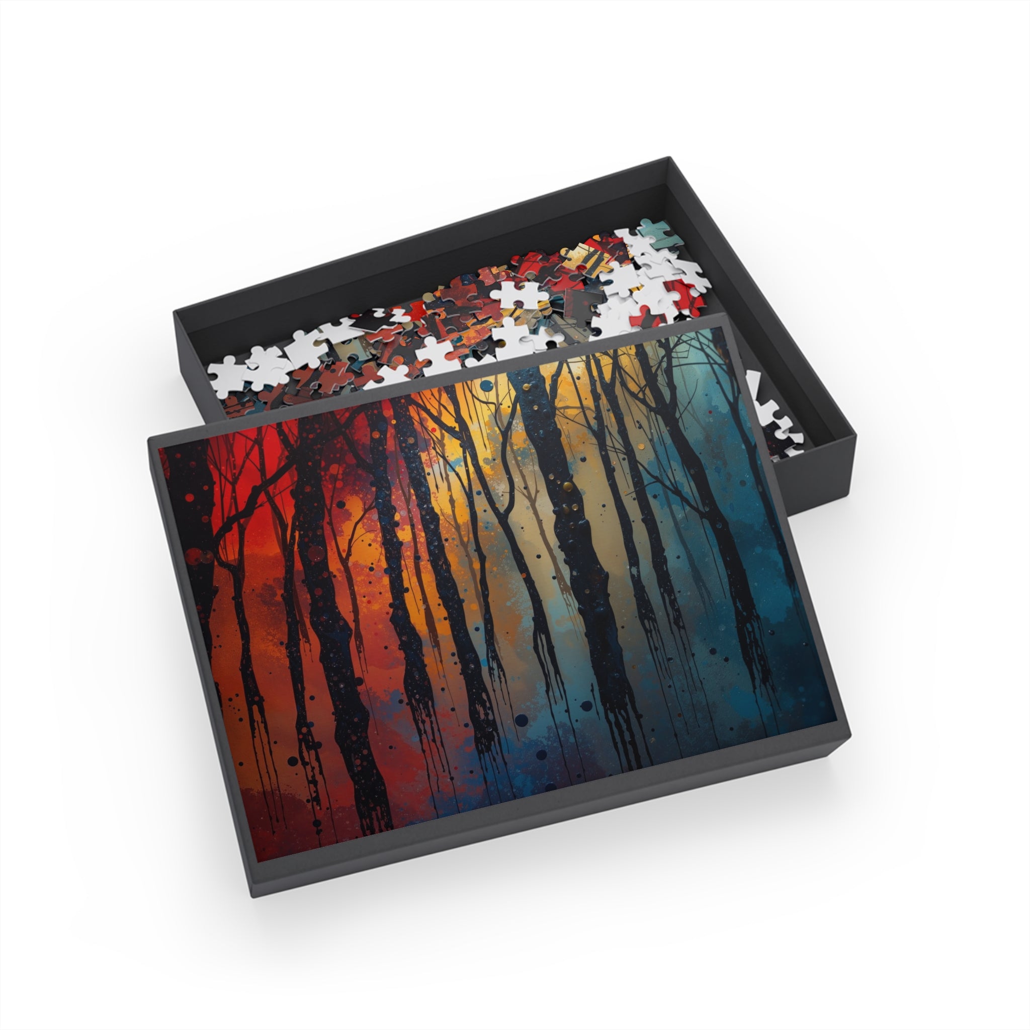 INKWASH 500-piece abstract forest art puzzle by Scattercrate — inky moody forest jigsaw gift