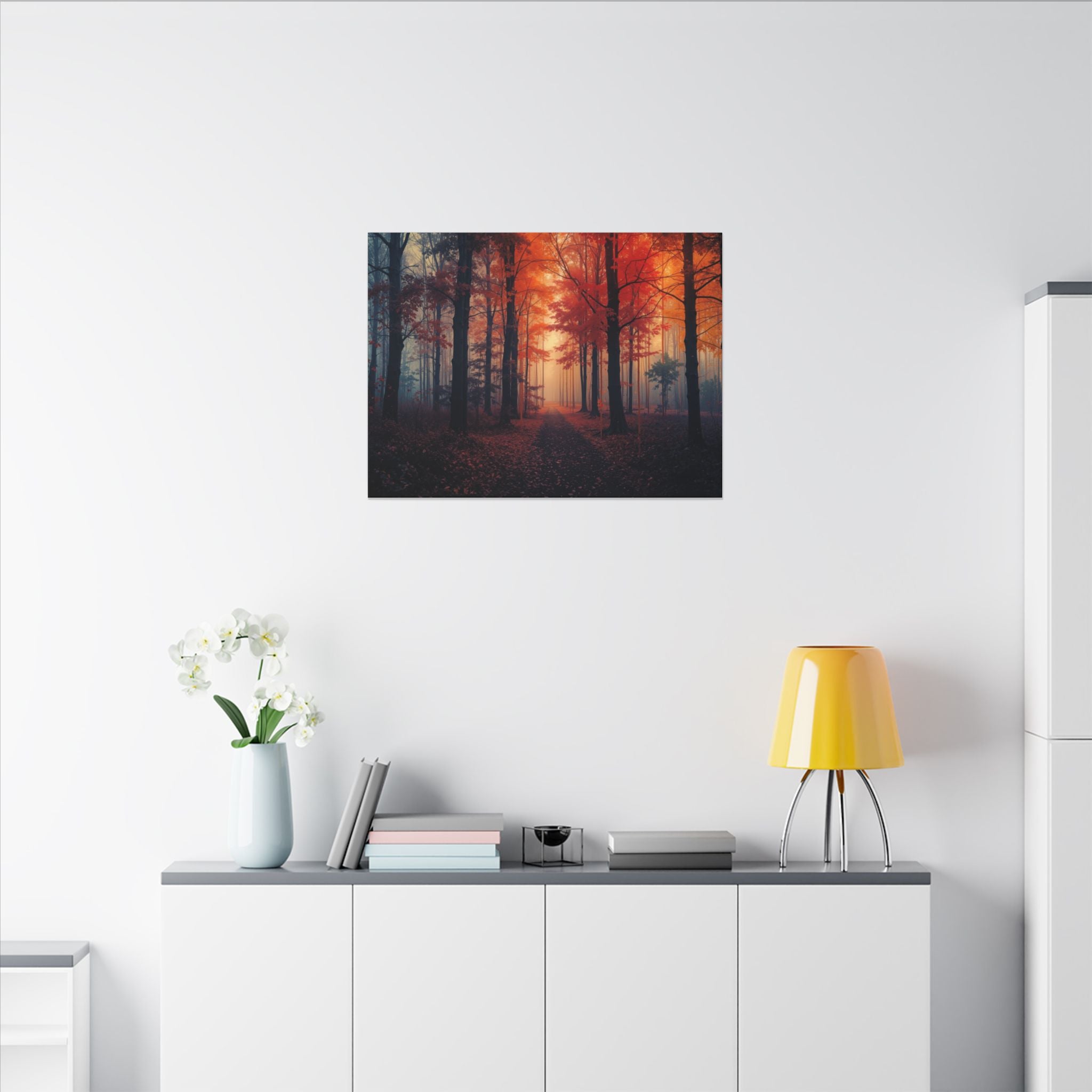 AMBER FOREST — Abstract Autumn Forest Framed Canvas Wall Art