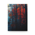 SCORCHGROVE fire dusk forest hardcover art journal by Scattercrate — cinematic crimson canopy gold light