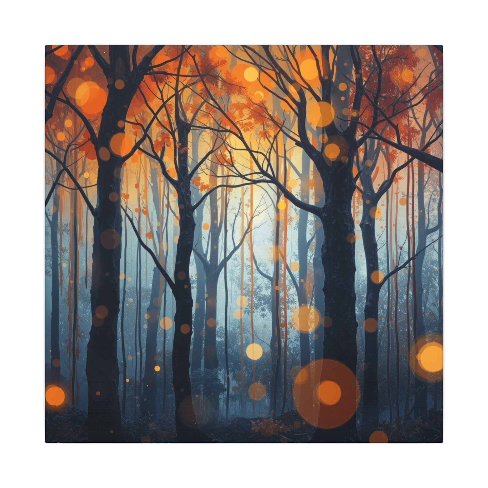 GLOW FOREST — Abstract Forest Lights Framed Canvas Wall Art