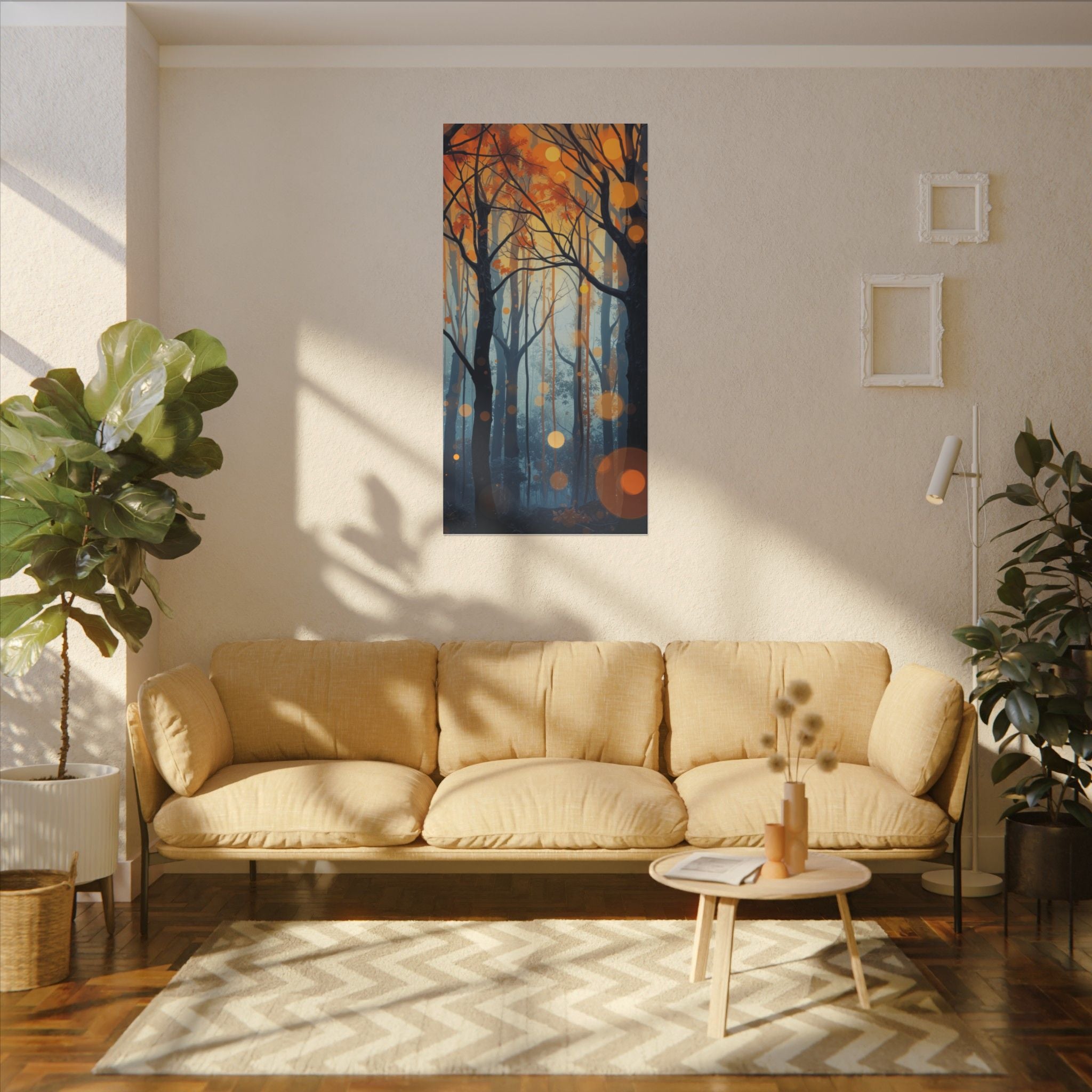 GLOW FOREST — Abstract Forest Lights Framed Canvas Wall Art