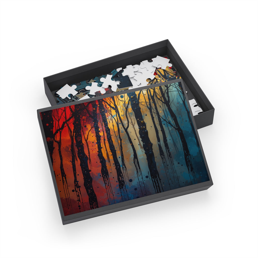INKWASH 500-piece abstract forest art puzzle by Scattercrate — inky moody forest jigsaw gift