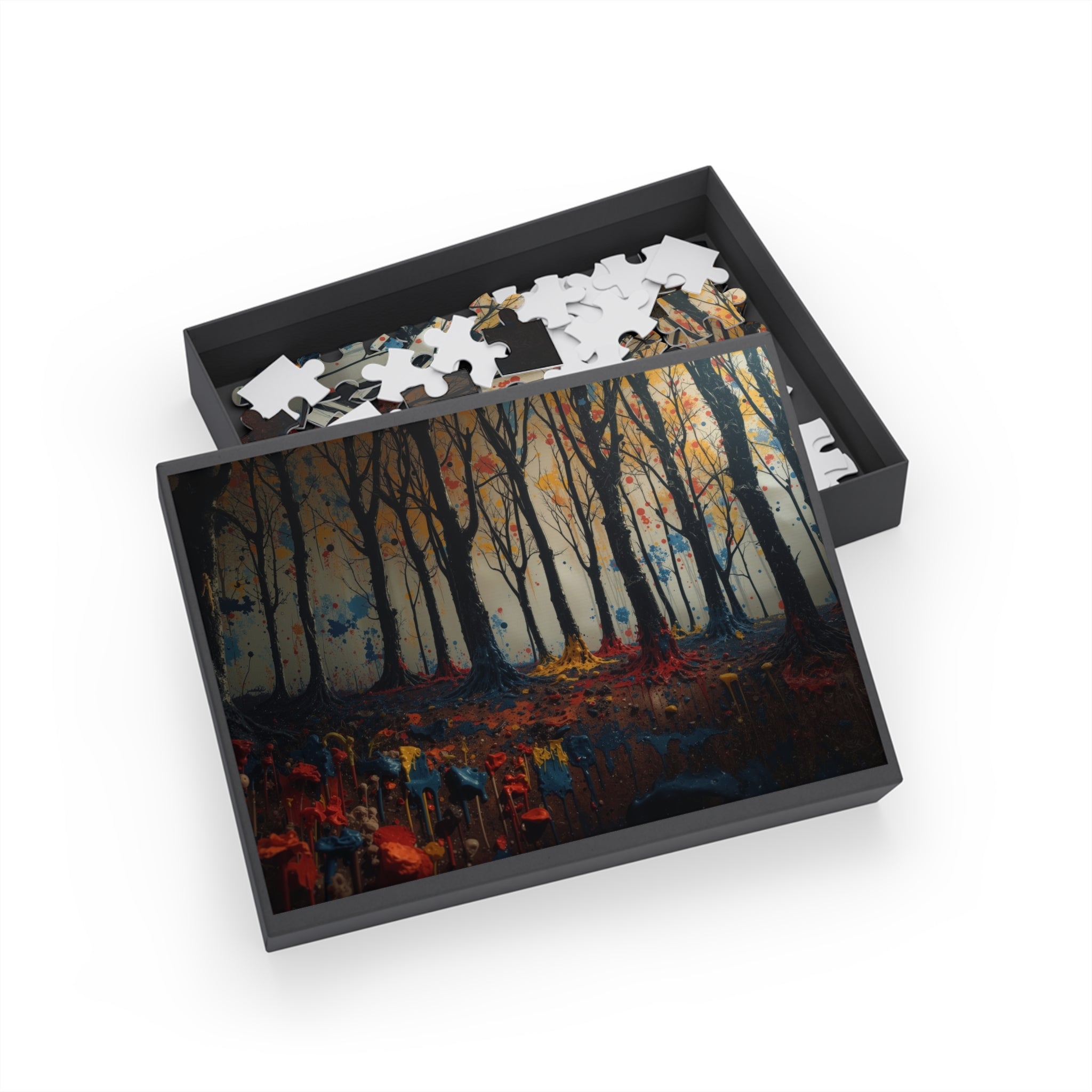 IMPASTO 500-piece abstract forest art puzzle by Scattercrate — textured moody forest jigsaw gift