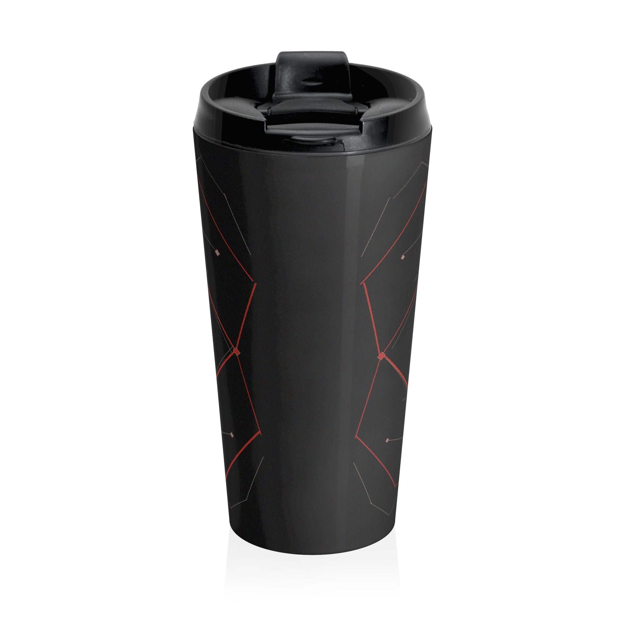 Dead Reckoning stainless steel travel mug by Scattercrate — abstract navigation art drinkware, dark aesthetic