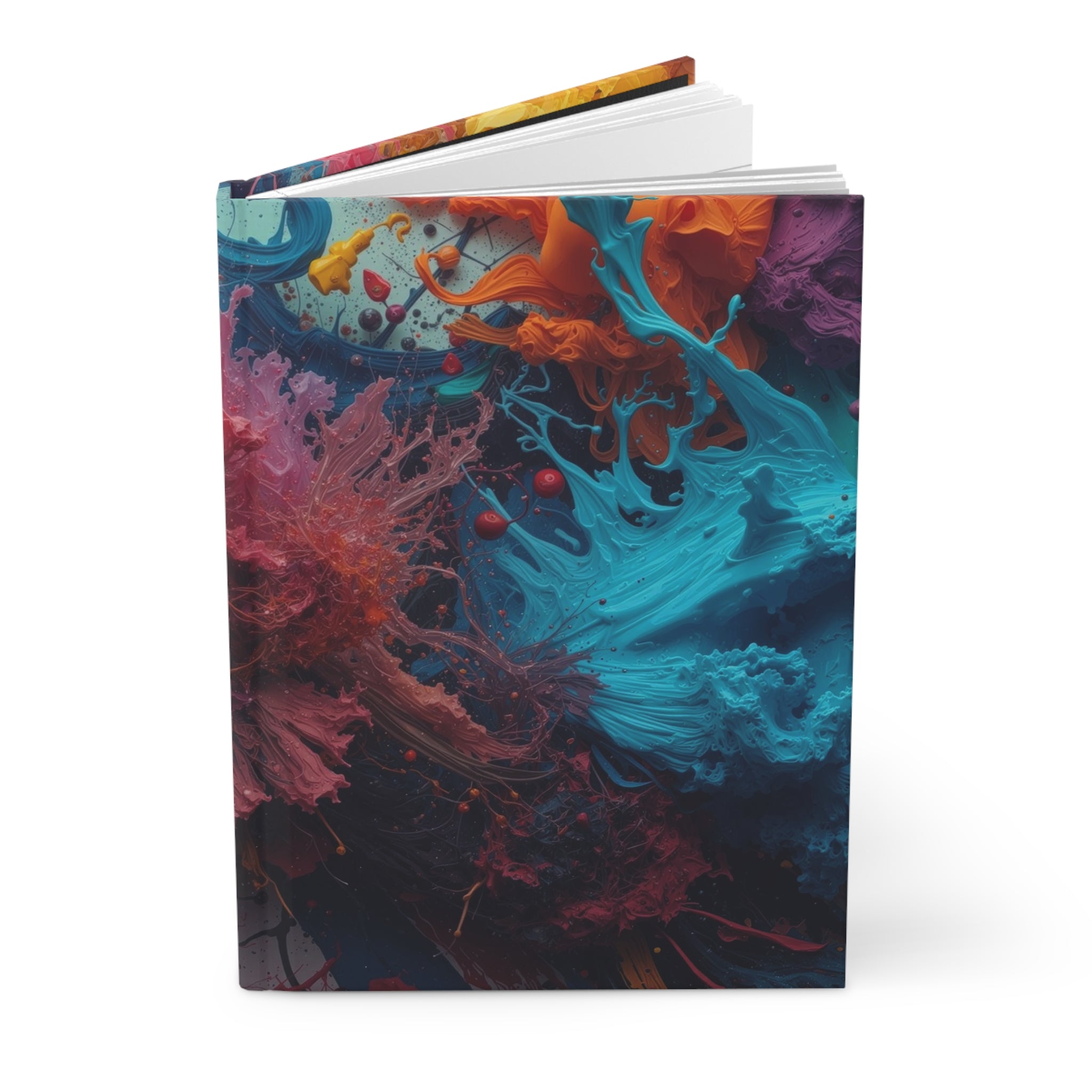 Goldenreef hardcover journal by Scattercrate — marigold and coral tones in a glowing reef-inspired abstract