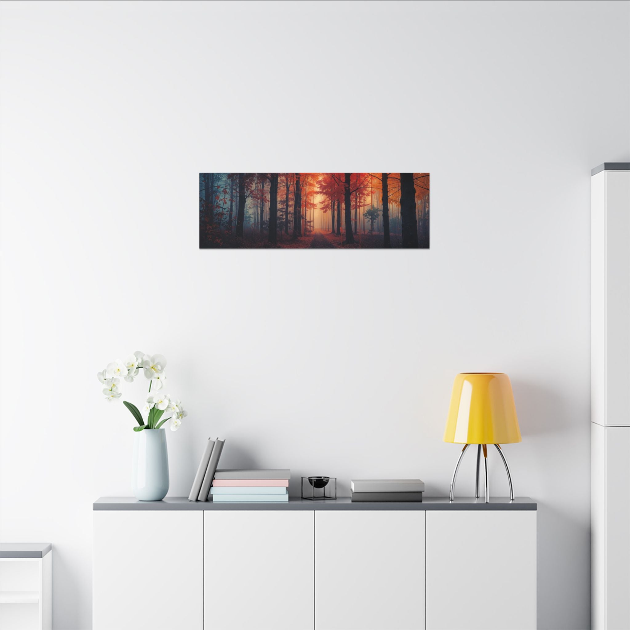 AMBER FOREST — Abstract Autumn Forest Framed Canvas Wall Art