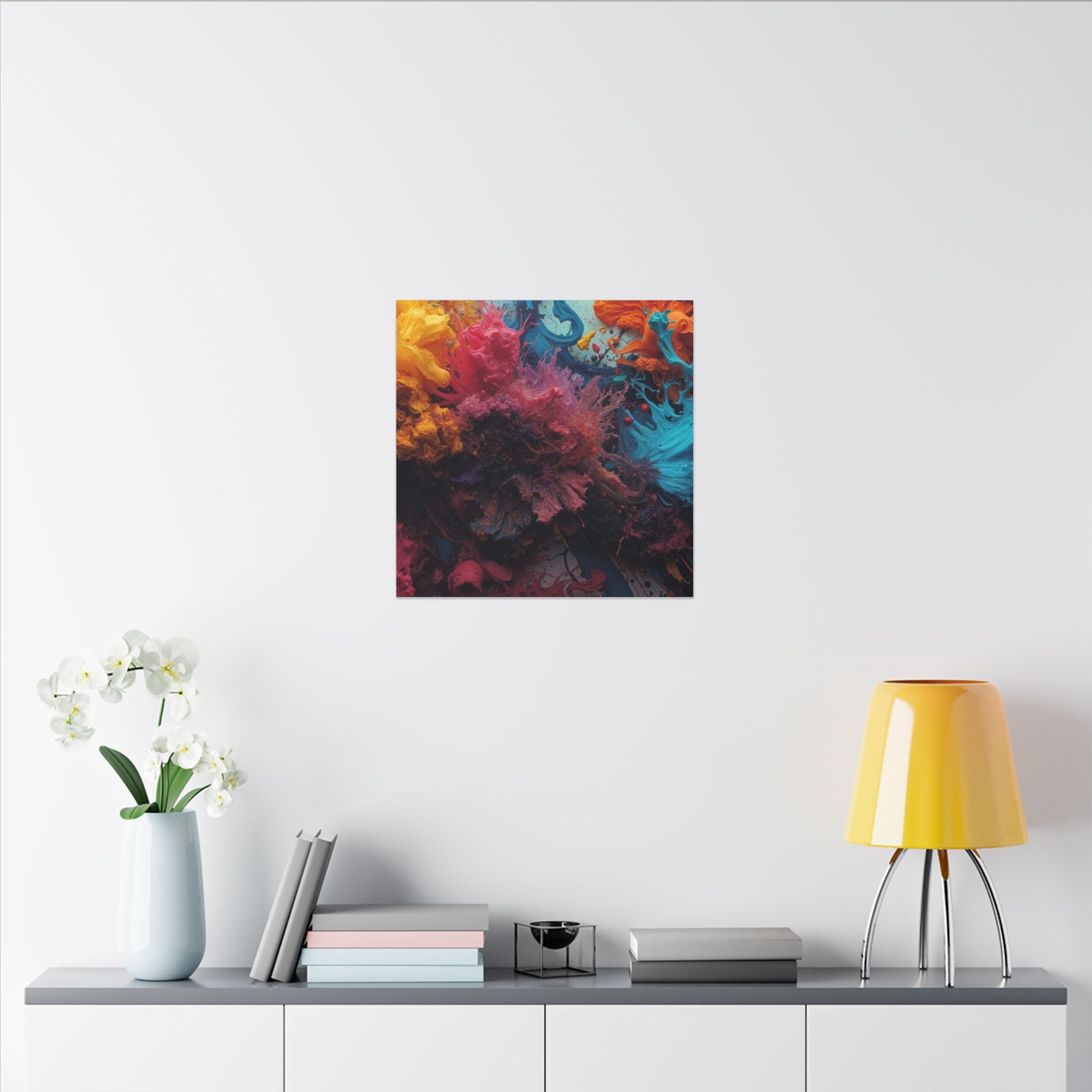 Goldenreef canvas print by Scattercrate — marigold and coral tones in a glowing reef-inspired abstract