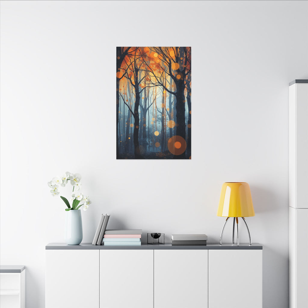GLOW FOREST — Abstract Forest Lights Framed Canvas Wall Art