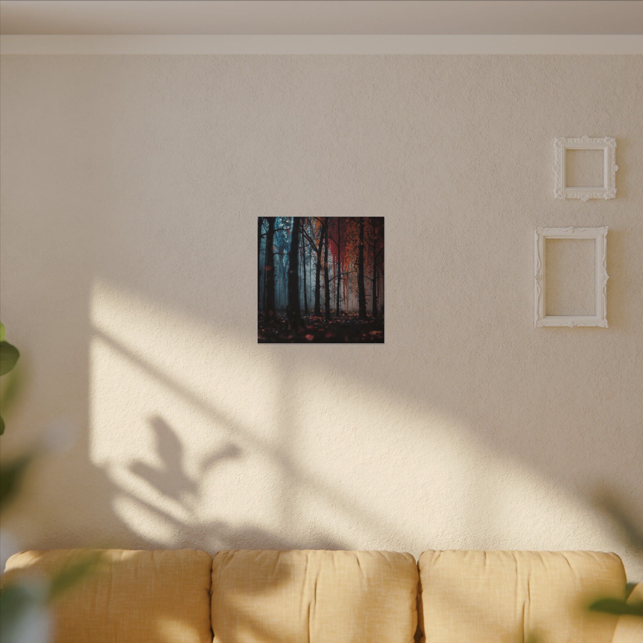 FROSTEMBER frost and ember forest framed canvas wall art by Scattercrate — icy-and-fire moody decor