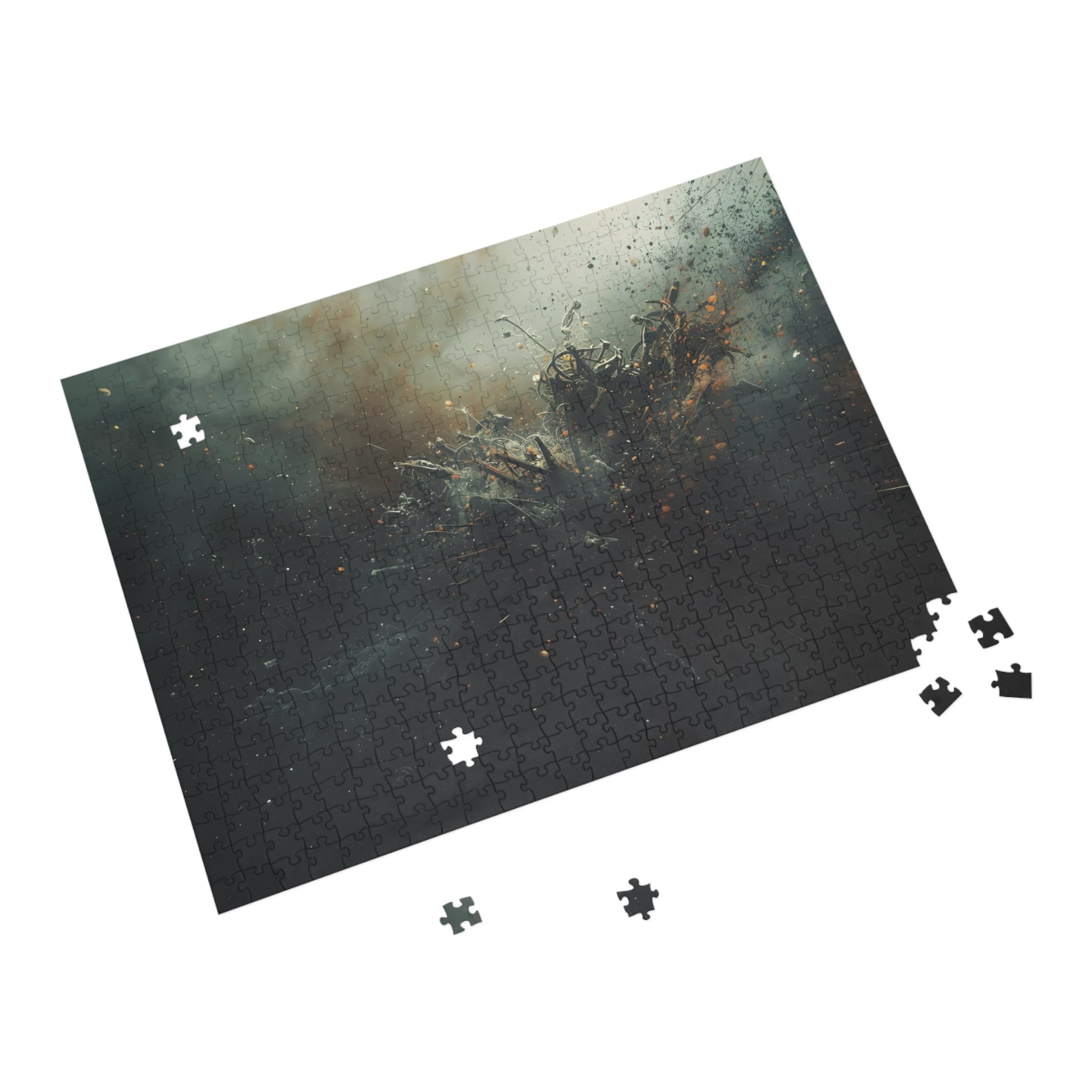 Cindershatter puzzle by Scattercrate — charcoal debris and ember explosion
